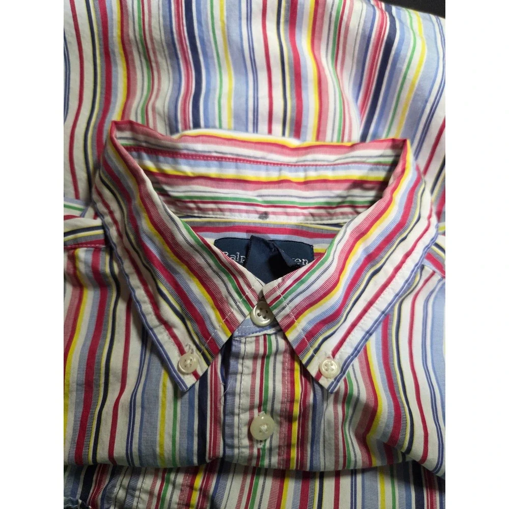 Ralph Lauren Kids Boys L 14-16 Multi Color Striped Button Down Shirt Long Sleeve